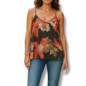 All Saints Dark Gray Orange Sequined Silk Top - Size 12